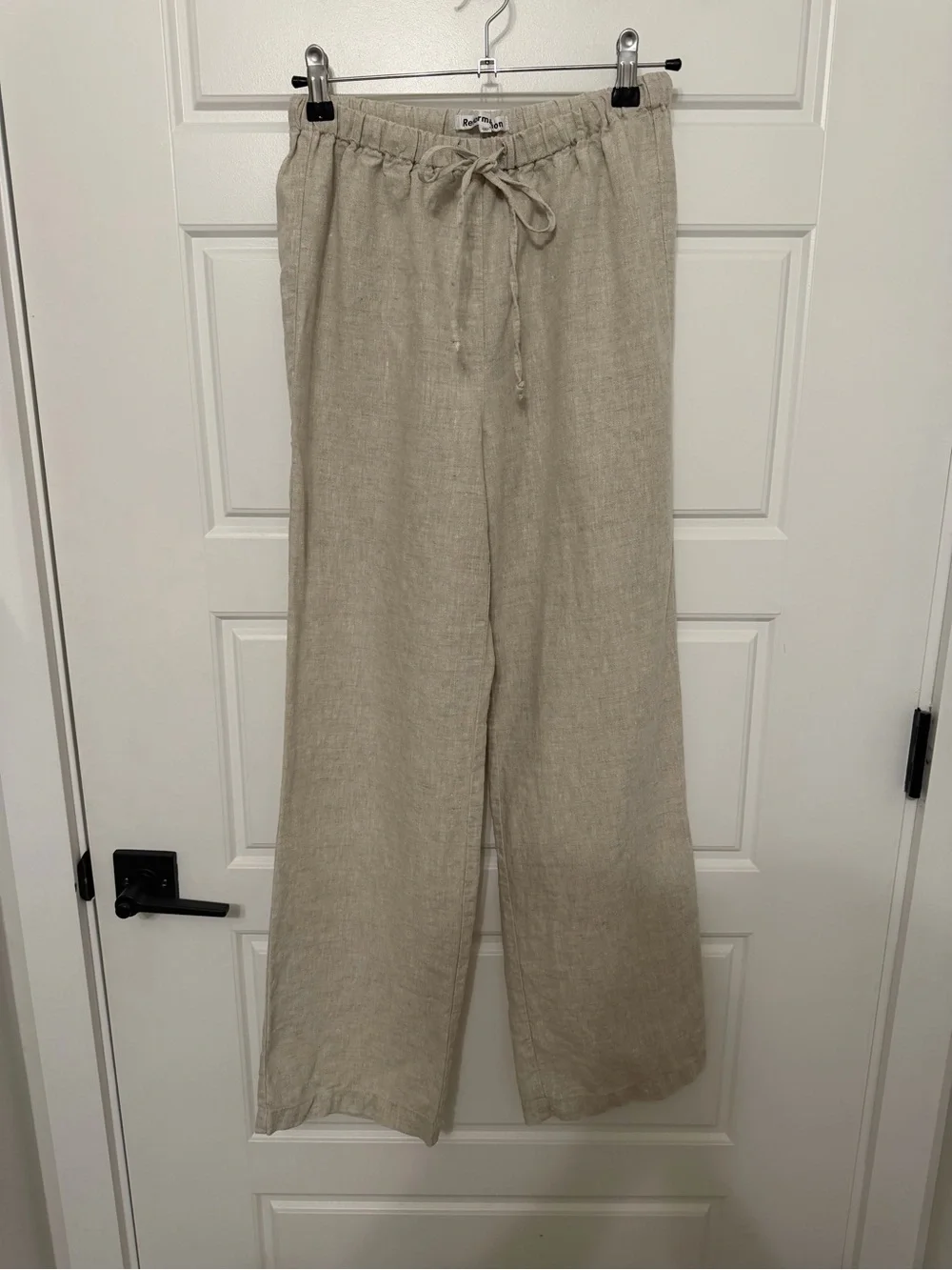 Relaxed Linen-Blend Drawstring Pants - Beige